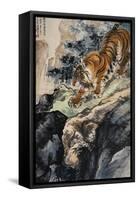 Ferocious Tiger Stalking a Mountain Path-Zhang Shanzi-Framed Stretched Canvas