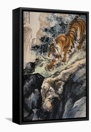 Ferocious Tiger Stalking a Mountain Path-Zhang Shanzi-Framed Stretched Canvas