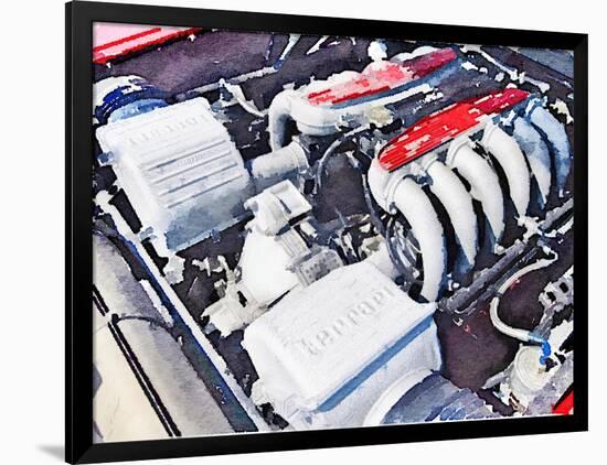 Ferrari 512 TR Testarossa Engine Watercolor-NaxArt-Framed Art Print