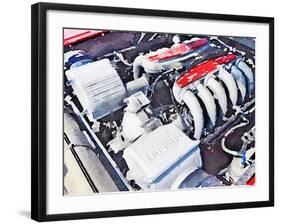 Ferrari 512 TR Testarossa Engine Watercolor-NaxArt-Framed Art Print