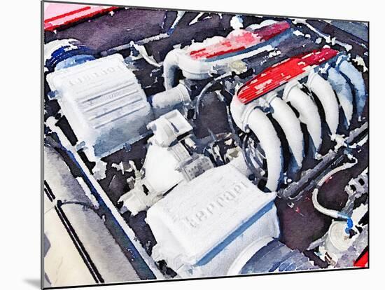Ferrari 512 TR Testarossa Engine Watercolor-NaxArt-Mounted Art Print