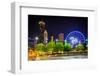 Ferris Wheel and Buildings Seen from Olympic Centennial Park at Night in Atlanta, Georgia.-Jon Bilous-Framed Photographic Print