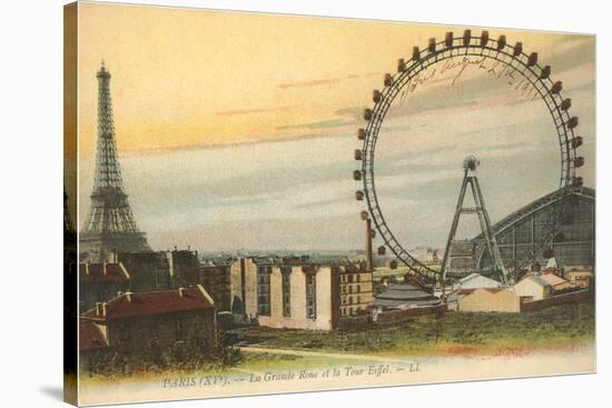 Ferris Wheel and Eiffel Tower-null-Stretched Canvas