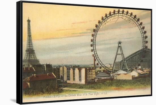 Ferris Wheel and Eiffel Tower-null-Framed Stretched Canvas