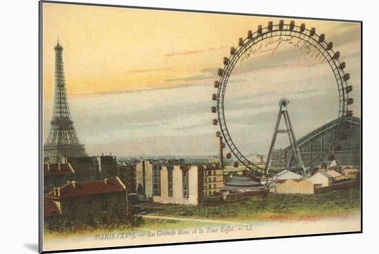 Ferris Wheel and Eiffel Tower-null-Mounted Art Print