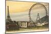 Ferris Wheel and Eiffel Tower-null-Mounted Art Print