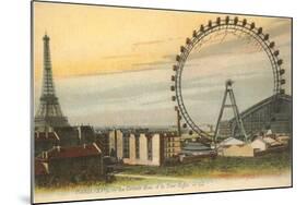 Ferris Wheel and Eiffel Tower-null-Mounted Art Print