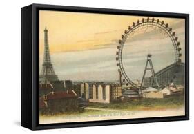 Ferris Wheel and Eiffel Tower-null-Framed Stretched Canvas