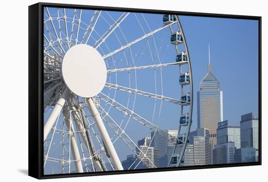 Ferris Wheel and Wan Chai Skyline, Hong Kong Island, Hong Kong, China, Asia-Ian Trower-Framed Stretched Canvas