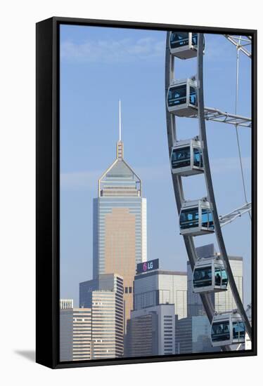Ferris Wheel and Wan Chai Skyline, Hong Kong Island, Hong Kong, China, Asia-Ian Trower-Framed Stretched Canvas