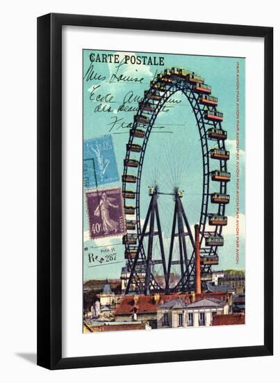 Ferris Wheel in Paris, Vintage Postcard Collage-Piddix-Framed Art Print