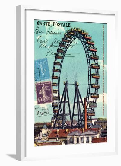 Ferris Wheel in Paris, Vintage Postcard Collage-Piddix-Framed Art Print