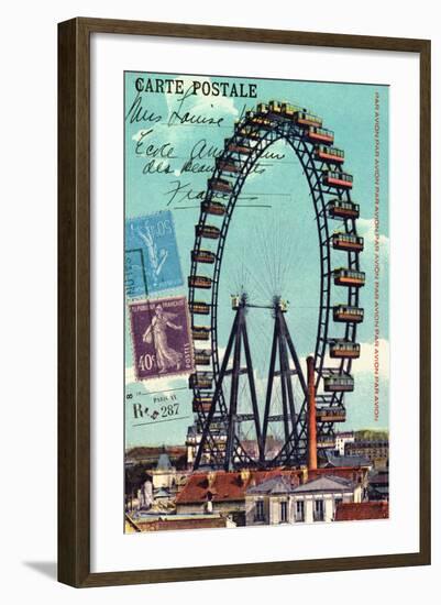 Ferris Wheel in Paris, Vintage Postcard Collage-Piddix-Framed Art Print