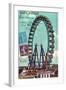 Ferris Wheel in Paris, Vintage Postcard Collage-Piddix-Framed Premium Giclee Print