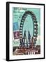 Ferris Wheel in Paris, Vintage Postcard Collage-Piddix-Framed Premium Giclee Print