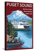 Ferry and Mount Rainier Scene - Puget Sound, Washington-Lantern Press-Stretched Canvas