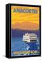 Ferry and Mountains, Anacortes, Washington-Lantern Press-Framed Stretched Canvas