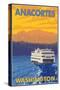 Ferry and Mountains, Anacortes, Washington-Lantern Press-Stretched Canvas