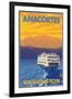 Ferry and Mountains, Anacortes, Washington-Lantern Press-Framed Art Print