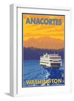 Ferry and Mountains, Anacortes, Washington-Lantern Press-Framed Art Print