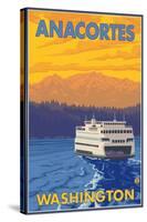 Ferry and Mountains, Anacortes, Washington-Lantern Press-Stretched Canvas