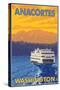 Ferry and Mountains, Anacortes, Washington-Lantern Press-Stretched Canvas