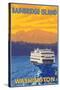 Ferry and Mountains, Bainbridge Island, Washington-Lantern Press-Stretched Canvas