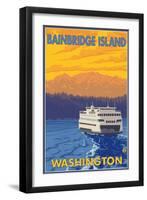Ferry and Mountains, Bainbridge Island, Washington-Lantern Press-Framed Art Print