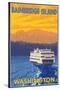 Ferry and Mountains, Bainbridge Island, Washington-Lantern Press-Stretched Canvas