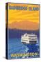 Ferry and Mountains, Bainbridge Island, Washington-Lantern Press-Stretched Canvas