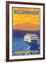 Ferry and Mountains, Bellingham, Washington-Lantern Press-Framed Art Print