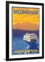 Ferry and Mountains, Bellingham, Washington-Lantern Press-Framed Art Print