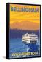 Ferry and Mountains, Bellingham, Washington-Lantern Press-Framed Stretched Canvas