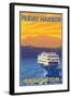 Ferry and Mountains, Friday Harbor, Washington-Lantern Press-Framed Art Print