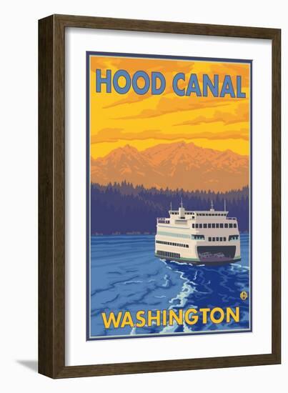 Ferry and Mountains, Hood Canal, Washington-Lantern Press-Framed Art Print