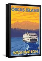 Ferry and Mountains, Orcas Island, Washington-Lantern Press-Framed Stretched Canvas