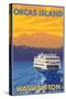 Ferry and Mountains, Orcas Island, Washington-Lantern Press-Stretched Canvas