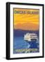 Ferry and Mountains, Orcas Island, Washington-Lantern Press-Framed Premium Giclee Print