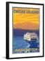 Ferry and Mountains, Orcas Island, Washington-Lantern Press-Framed Art Print