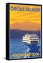 Ferry and Mountains, Orcas Island, Washington-Lantern Press-Framed Stretched Canvas