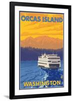 Ferry and Mountains, Orcas Island, Washington-Lantern Press-Framed Art Print