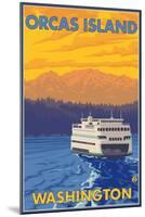 Ferry and Mountains, Orcas Island, Washington-Lantern Press-Mounted Art Print
