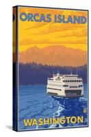 Ferry and Mountains, Orcas Island, Washington-Lantern Press-Stretched Canvas