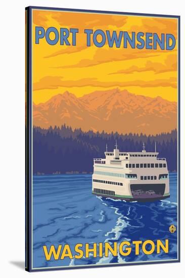 Ferry and Mountains, Port Townsend, Washington-Lantern Press-Stretched Canvas