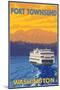 Ferry and Mountains, Port Townsend, Washington-Lantern Press-Mounted Art Print