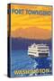 Ferry and Mountains, Port Townsend, Washington-Lantern Press-Stretched Canvas