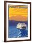 Ferry and Mountains, Puget Sound, Washington-Lantern Press-Framed Art Print