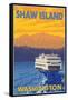 Ferry and Mountains, Shaw Island, Washington-Lantern Press-Framed Stretched Canvas