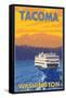 Ferry and Mountains, Tacoma, Washington-Lantern Press-Framed Stretched Canvas