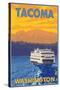 Ferry and Mountains, Tacoma, Washington-Lantern Press-Stretched Canvas